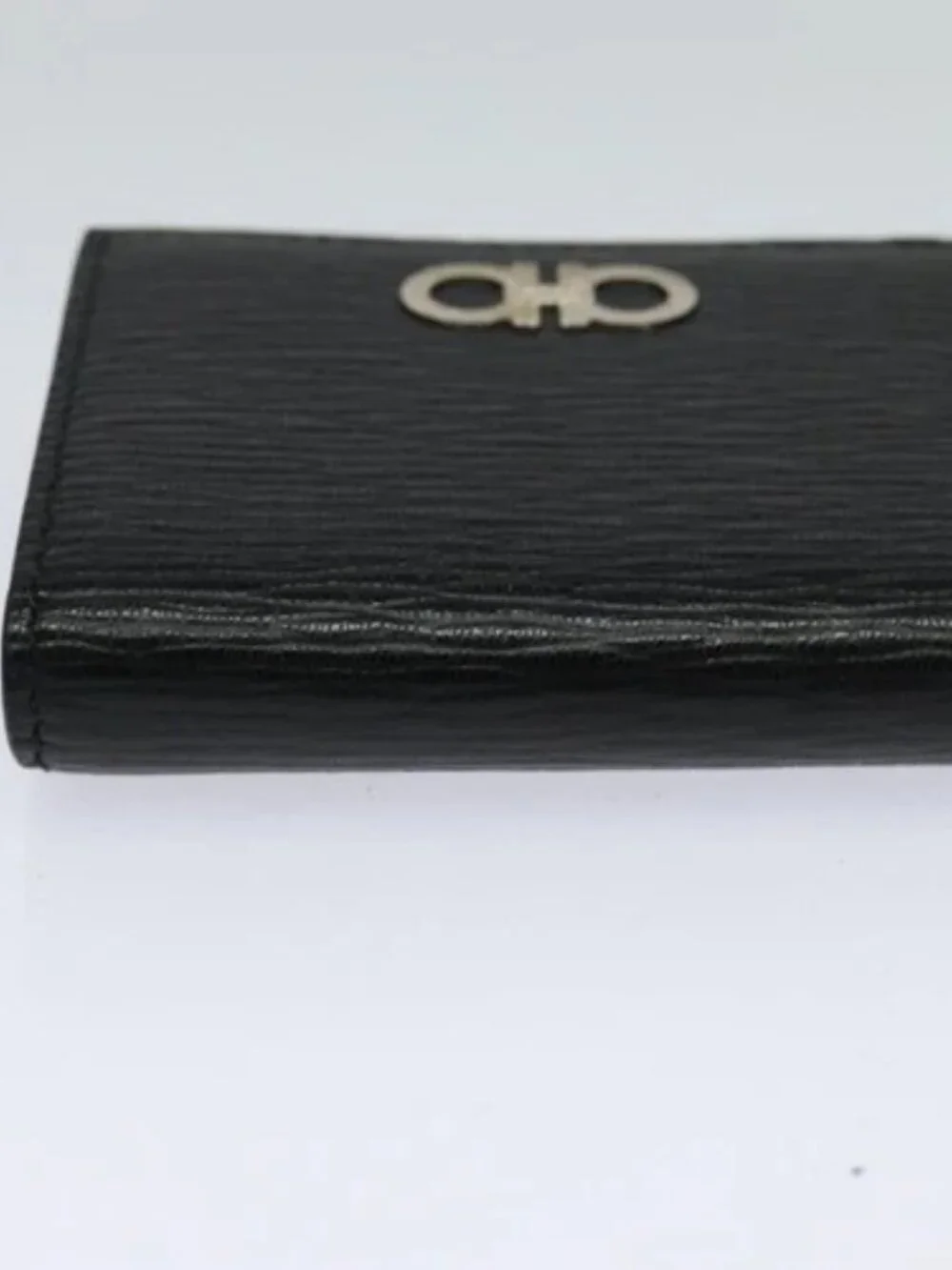 Salvatore Ferragamo Gancini Coin Purse Leather Black Auth 104463V